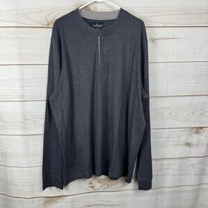 Tailor Vintage Dark Indigo Heather Comfort Stretch Long Sleeve Henley Size XXL